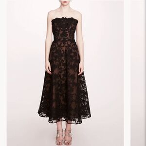 Marchesa Notte Strapless Corded Midi Dress